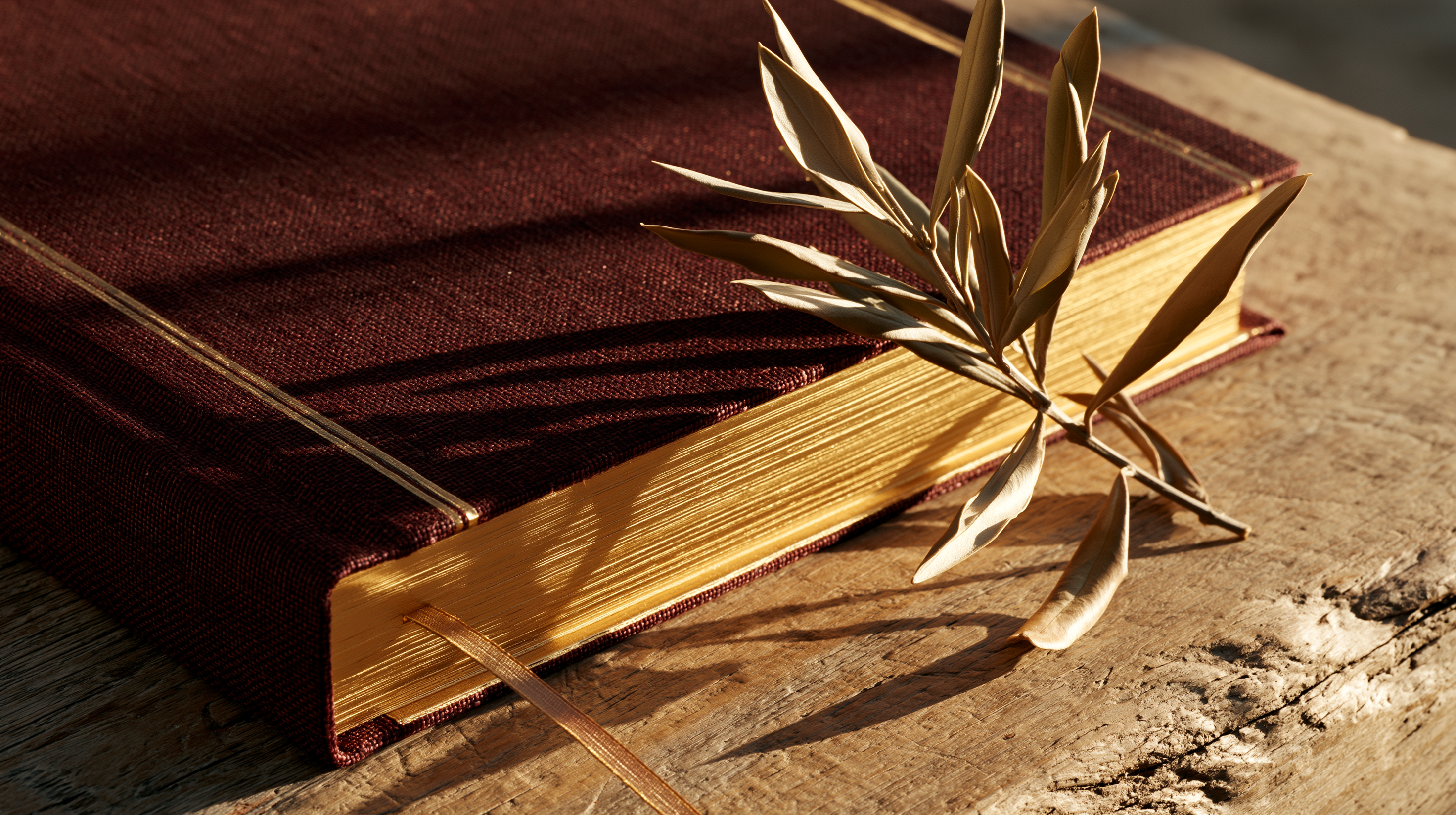 A cloth-bound heirloom volume with gilded page edges
